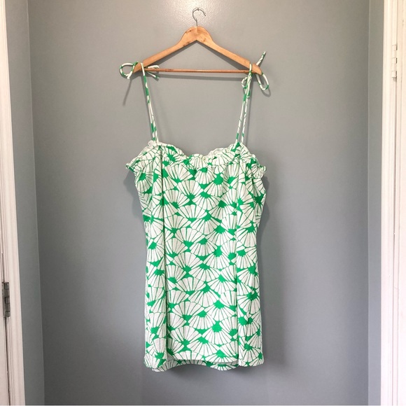 Seashell Print Strappy Green & White Sun Dress Smocked Ruffled Stretchy H&M XXL - Picture 9 of 10